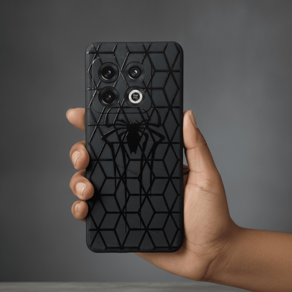 Black Spydy Embossed Silicone case for Oneplus 10 Pro - The Hatke