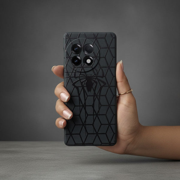 Black Spydy Embossed Silicone case for Oneplus 11r - The Hatke