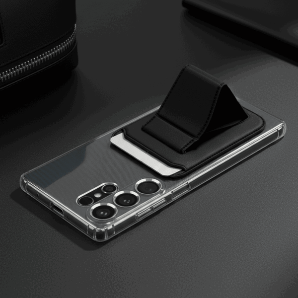 Black Sticky Mobile Wallet With Stand (Compatible For Only Android) - The Hatke