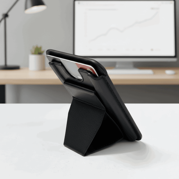 Black Sticky Mobile Wallet With Stand (Compatible For Only Android) - The Hatke