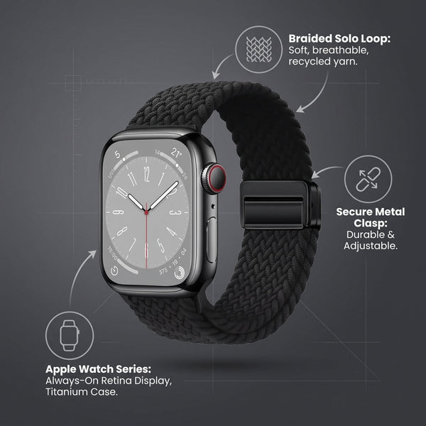 Black Unity Braided Solo Loop For Strap For Apple Watch Series 1 (38mm/40mm/41mm) - The Hatke