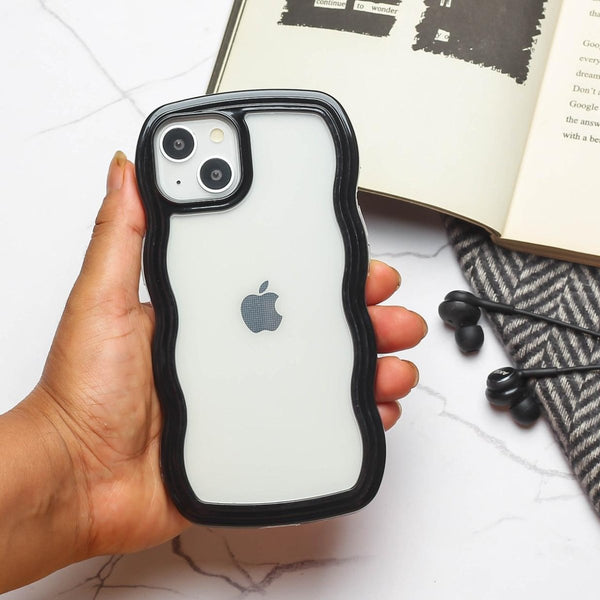 Black Zig Zag Frame Silicon Case for Apple Iphone 15 - The Hatke