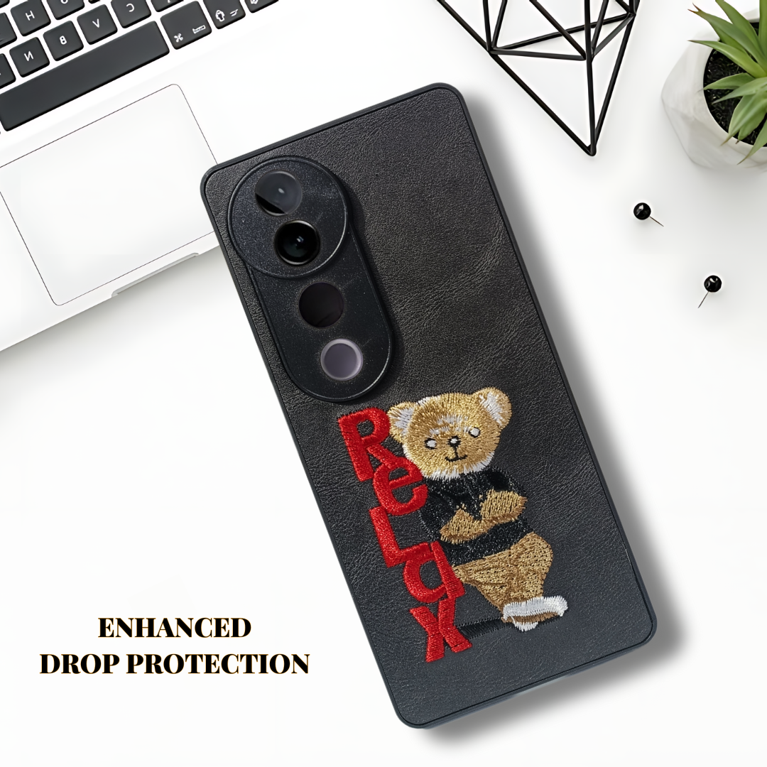 Black Leather Relax Teddy Lion Camera Ornamented for Vivo V40