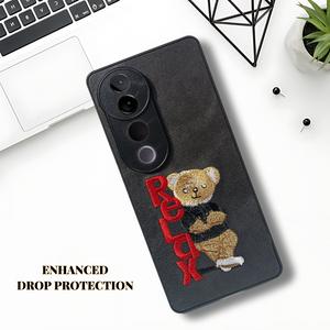 Black Leather Relax Teddy Lion Camera Ornamented for Vivo V40