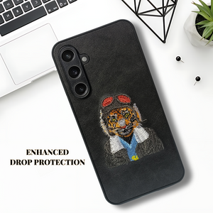 Black leather Black Red Cap Camera Ornamented for Samsung S23 FE