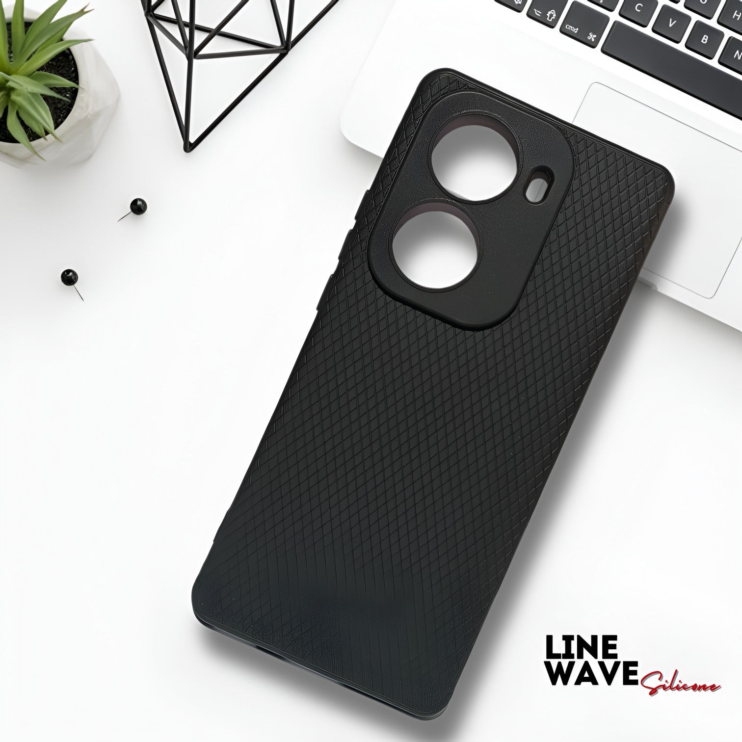 Black Line Wave Silicone Case for Oppo Reno 11