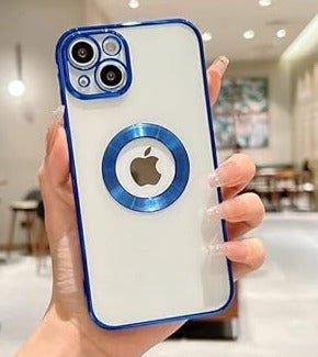 Blue 6D Chrome Logo Cut Transparent Case for Apple iphone 13 - The Hatke