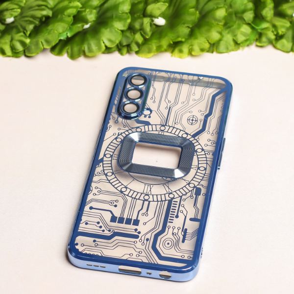 Blue 6D Chrome Logo Cut Transparent Case for Oneplus Nord CE - The Hatke