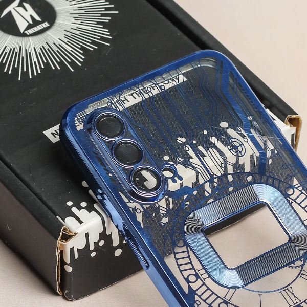 Blue 6D Chrome Logo Cut Transparent Case for Oneplus Nord CE - The Hatke