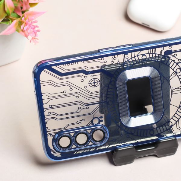 Blue 6D Chrome Logo Cut Transparent Case for Oneplus Nord CE - The Hatke
