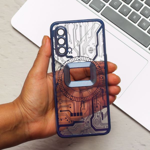 Blue 6D Chrome Logo Cut Transparent Case for Oneplus Nord CE - The Hatke