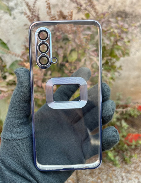 Blue 6D Chrome Logo Cut Transparent Case for Oneplus Nord CE - The Hatke