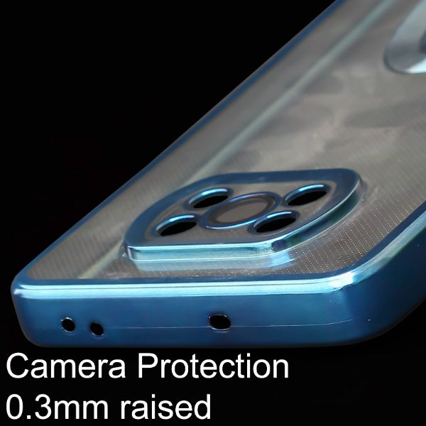 Blue 6D Chrome Logo Cut Transparent Case for Poco X3 - The Hatke