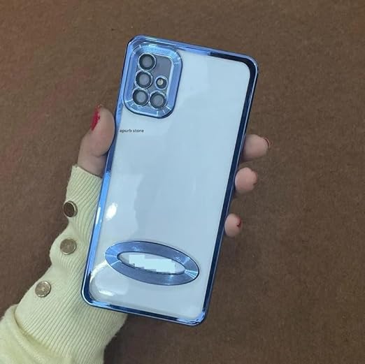 Blue 6D Chrome Logo Cut Transparent Case for Samsung A51 - The Hatke