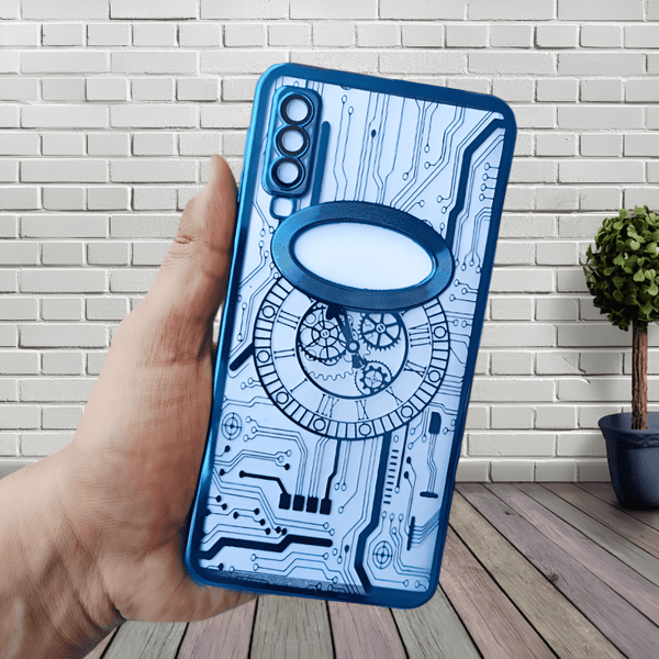 Blue 6D Logo Cut Transparent Case for Samsung A7 2018 - The Hatke