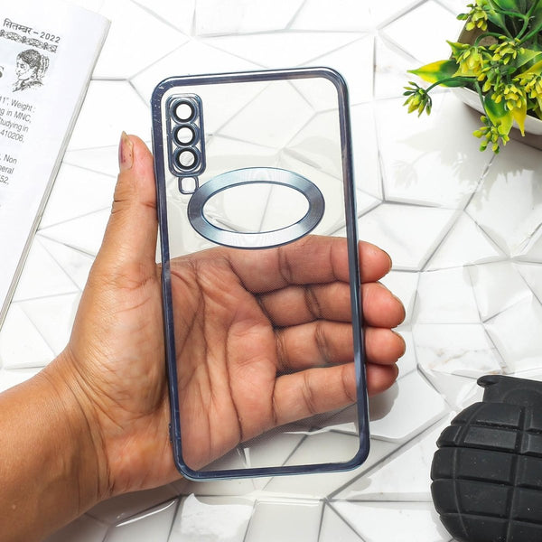 Blue 6D Logo Cut Transparent Case for Samsung A7 2018 - The Hatke