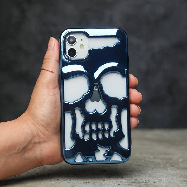 Blue Hollow Skull Design Silicone case for Apple iphone 12 - The Hatke