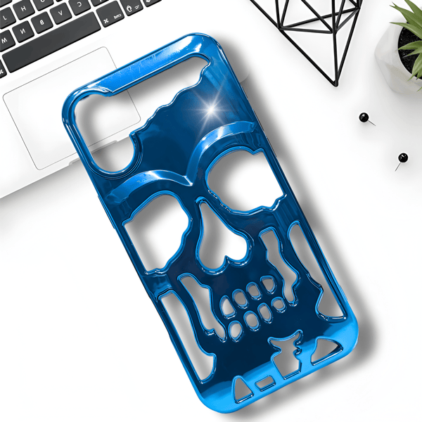 Blue Hollow Skull Design Silicone case for Apple iphone 16 - The Hatke