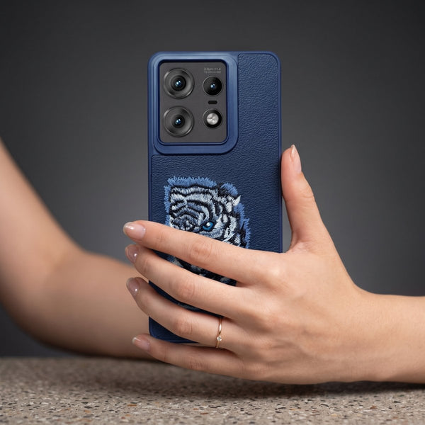 Blue Leather Blue Lion OC Ornamented for Motorola Edge 50 Pro - The Hatke