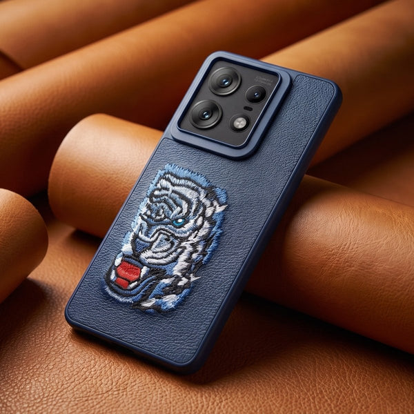 Blue Leather Blue Lion OC Ornamented for Motorola Edge 50 Pro - The Hatke
