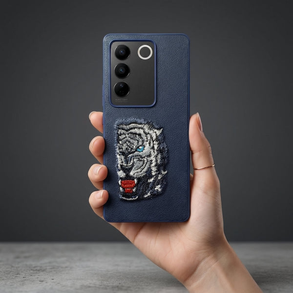Blue Leather Blue Lion OC Ornamented for Vivo V27 - The Hatke