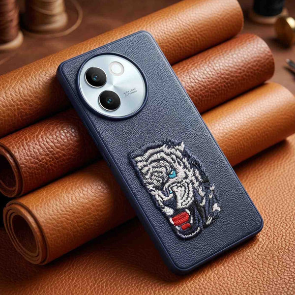 Blue Leather Blue Lion OC Ornamented for Vivo V30E - The Hatke