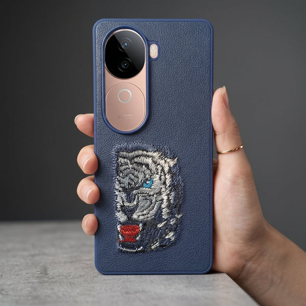 Blue Leather Blue Lion OC Ornamented for Vivo V40e - The Hatke