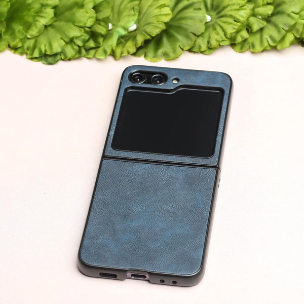 Blue Leather Case for Samsung Galaxy Z FLIP 5 - The Hatke