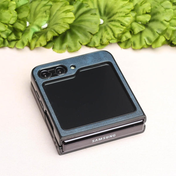Blue Leather Case for Samsung Galaxy Z FLIP 5 - The Hatke