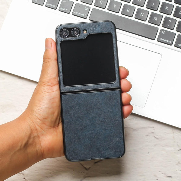 Blue Leather Case for Samsung Galaxy Z FLIP 5 - The Hatke