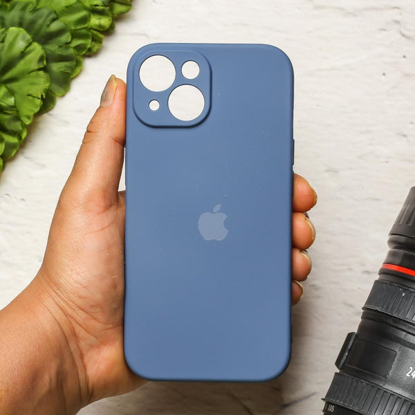 Blue Original Camera Safe Silicone case for Apple iphone 15 Plus - The Hatke