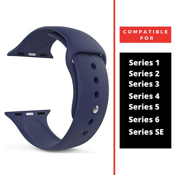 Blue Plain Silicone Strap For Apple Watch Series 6 (38mm/40mm/41mm) - The Hatke