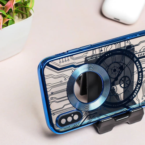 Blue Watch Chrome Logo Cut Transparent Case for Apple iphone X/Xs - The Hatke