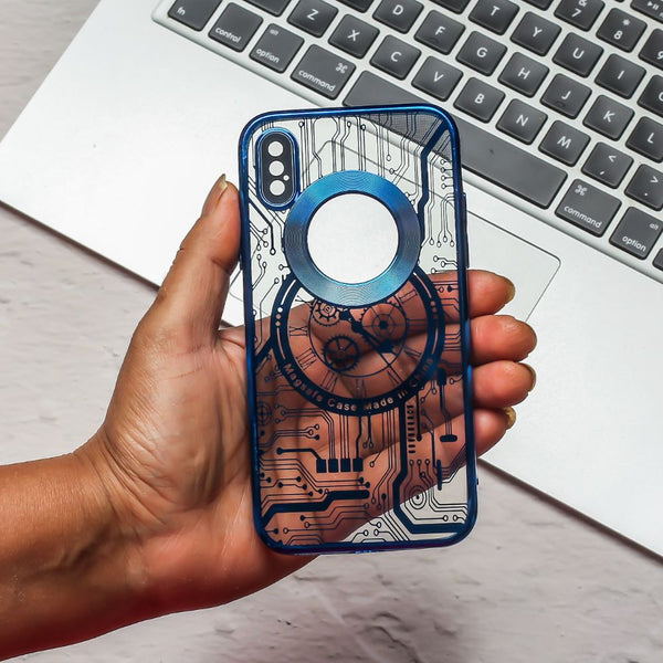 Blue Watch Chrome Logo Cut Transparent Case for Apple iphone X/Xs - The Hatke