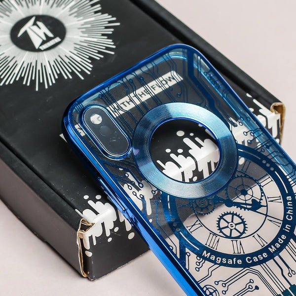 Blue Watch Chrome Logo Cut Transparent Case for Apple iphone X/Xs - The Hatke