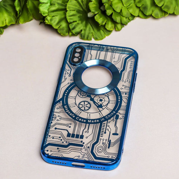 Blue Watch Chrome Logo Cut Transparent Case for Apple iphone X/Xs - The Hatke