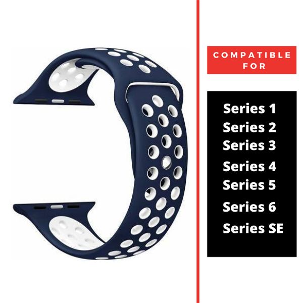 Blue White Dotted Silicone Strap For Apple Watch Series 1 (38mm/40mm/41mm) - The Hatke