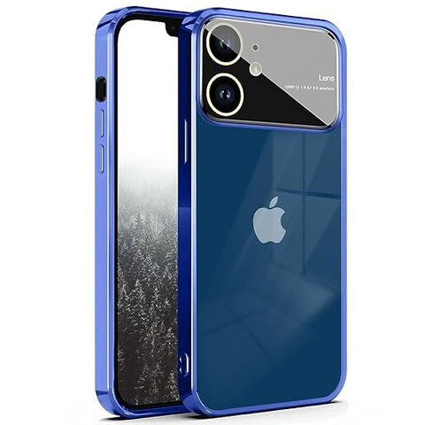 Luxury Plating Blue Camera Protection Transparent Case for Apple iphone 12