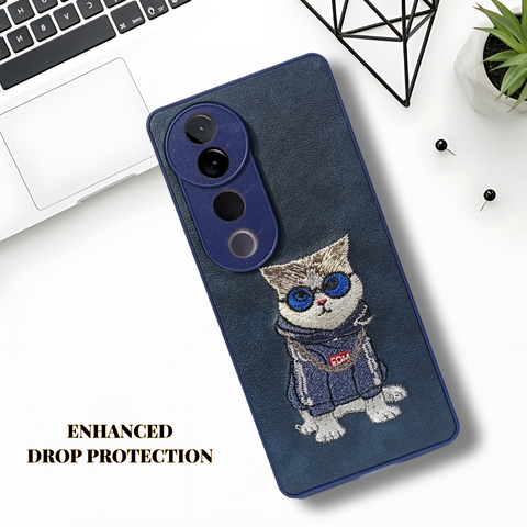 Blue`Leather Cute Cat Camera Ornamented for Vivo V40