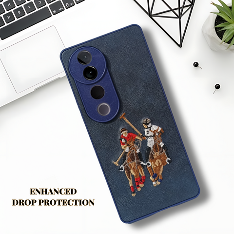 Blue Leather Dual Horse Rider Lion Camera Ornamented for Vivo V40