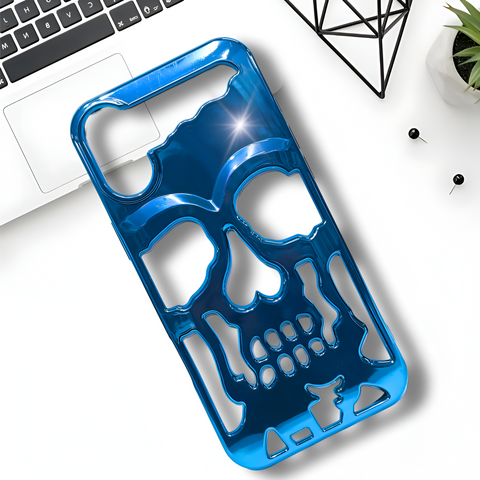 Blue Hollow Skull Design Silicone case for Apple iphone 16