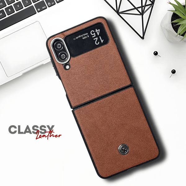 Brown Classy Leather Case for Samsung Galaxy Z FLIP 4 - The Hatke