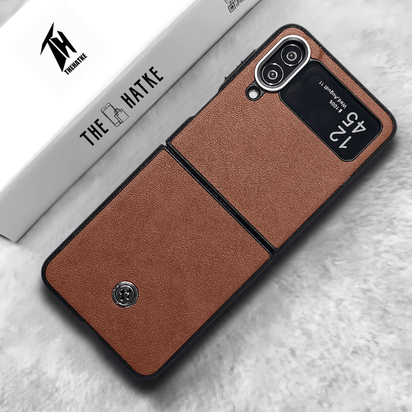 Brown Classy Leather Case for Samsung Galaxy Z FLIP 4 - The Hatke