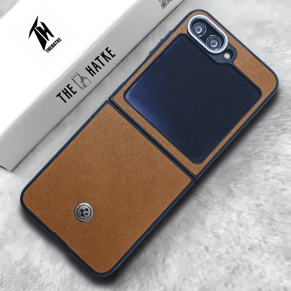 Brown Classy Leather Case for Samsung Galaxy Z FLIP 5 - The Hatke