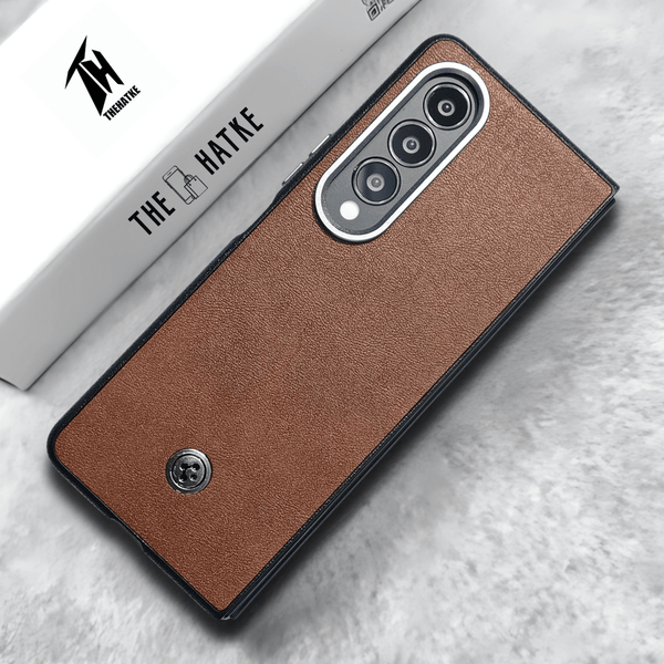 Brown Classy Leather Case for Samsung Galaxy Z Fold 4 - The Hatke
