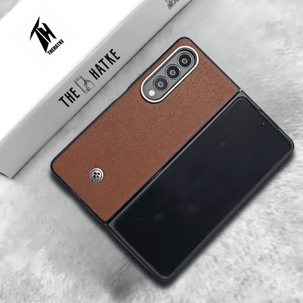 Brown Classy Leather Case for Samsung Galaxy Z Fold 4 - The Hatke