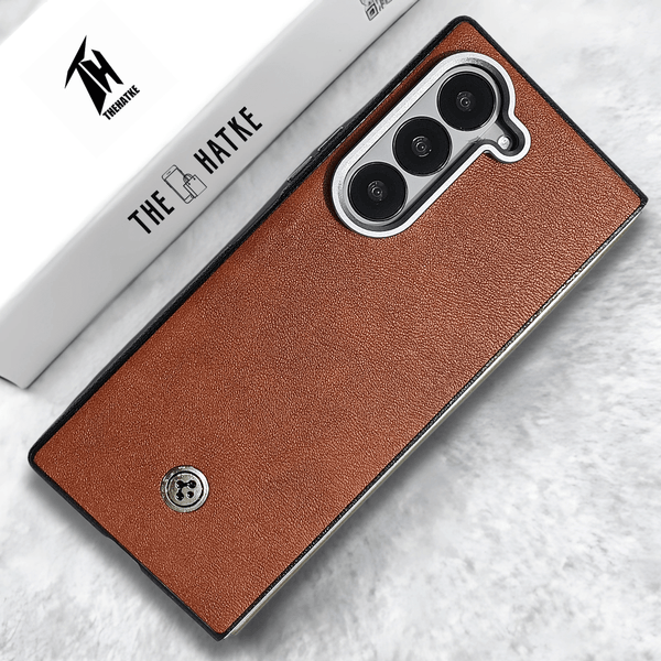 Brown Classy Leather Case for Samsung Galaxy Z Fold 5 - The Hatke