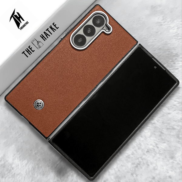 Brown Classy Leather Case for Samsung Galaxy Z Fold 5 - The Hatke