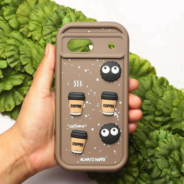 Brown COFFEE (ALWAYS HAPPY) Silicone case for Google Pixel 8a - The Hatke