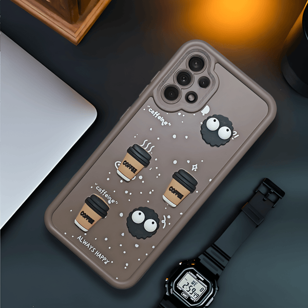 Brown COFFEE (ALWAYS HAPPY) Silicone case for Samsung A32 4g - The Hatke